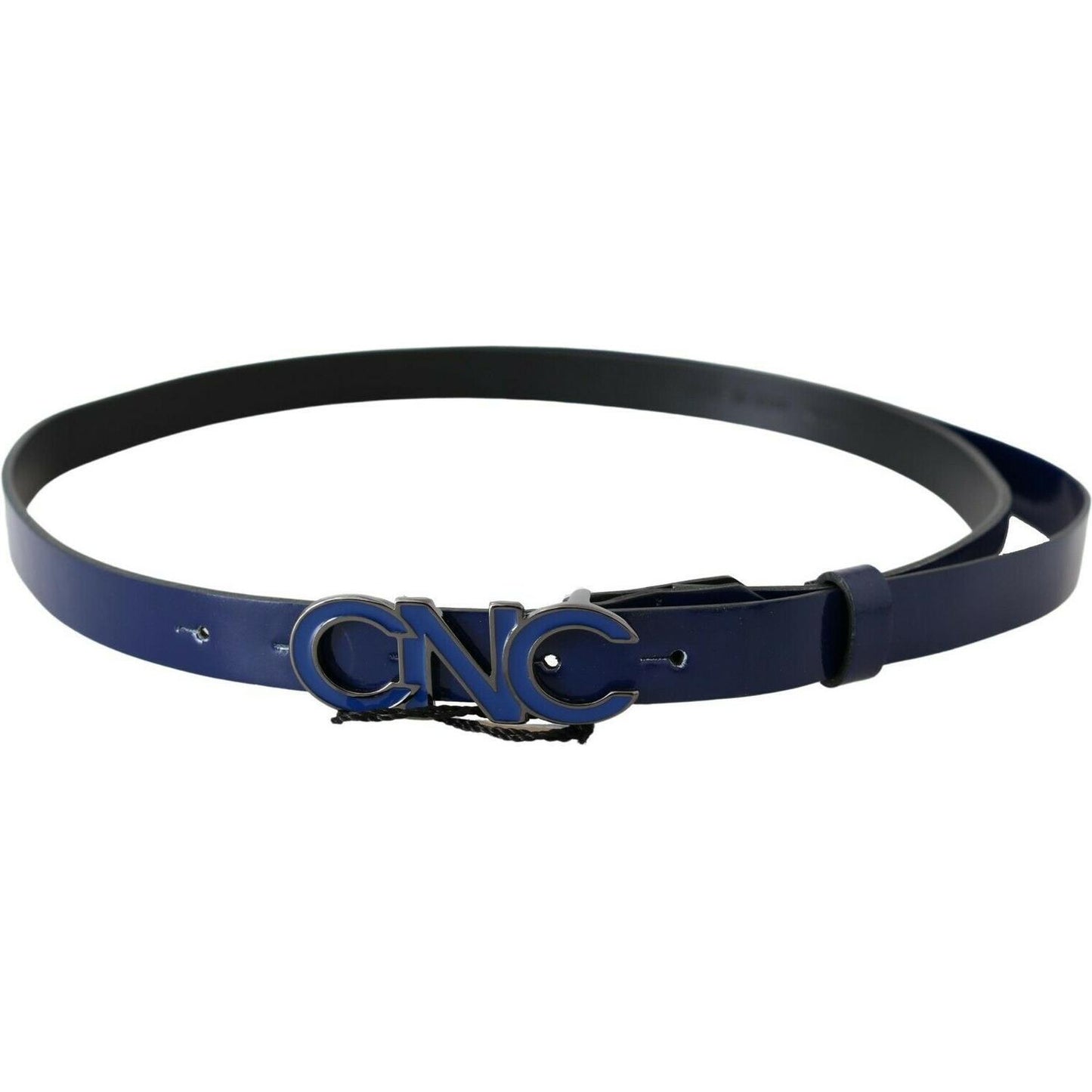 Costume National Blue Leather Logo Skinny Fashion Belt