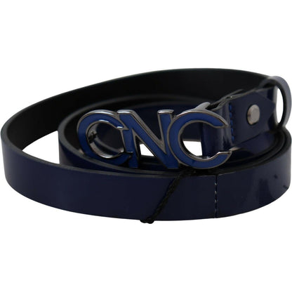Costume National Blue Leather Logo Skinny Fashion Belt