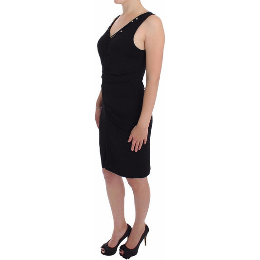 Roccobarocco Elegant Black Sheath Jersey Knee-Length Dress WOMAN DRESSES Roccobarocco