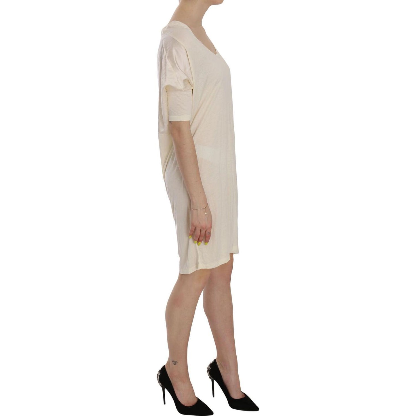Costume National Cream Round Neck Knee Length Dress WOMAN DRESSES