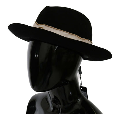 Dolce & Gabbana Black Lapin Amor Gignit Wide Brim Panama Hat