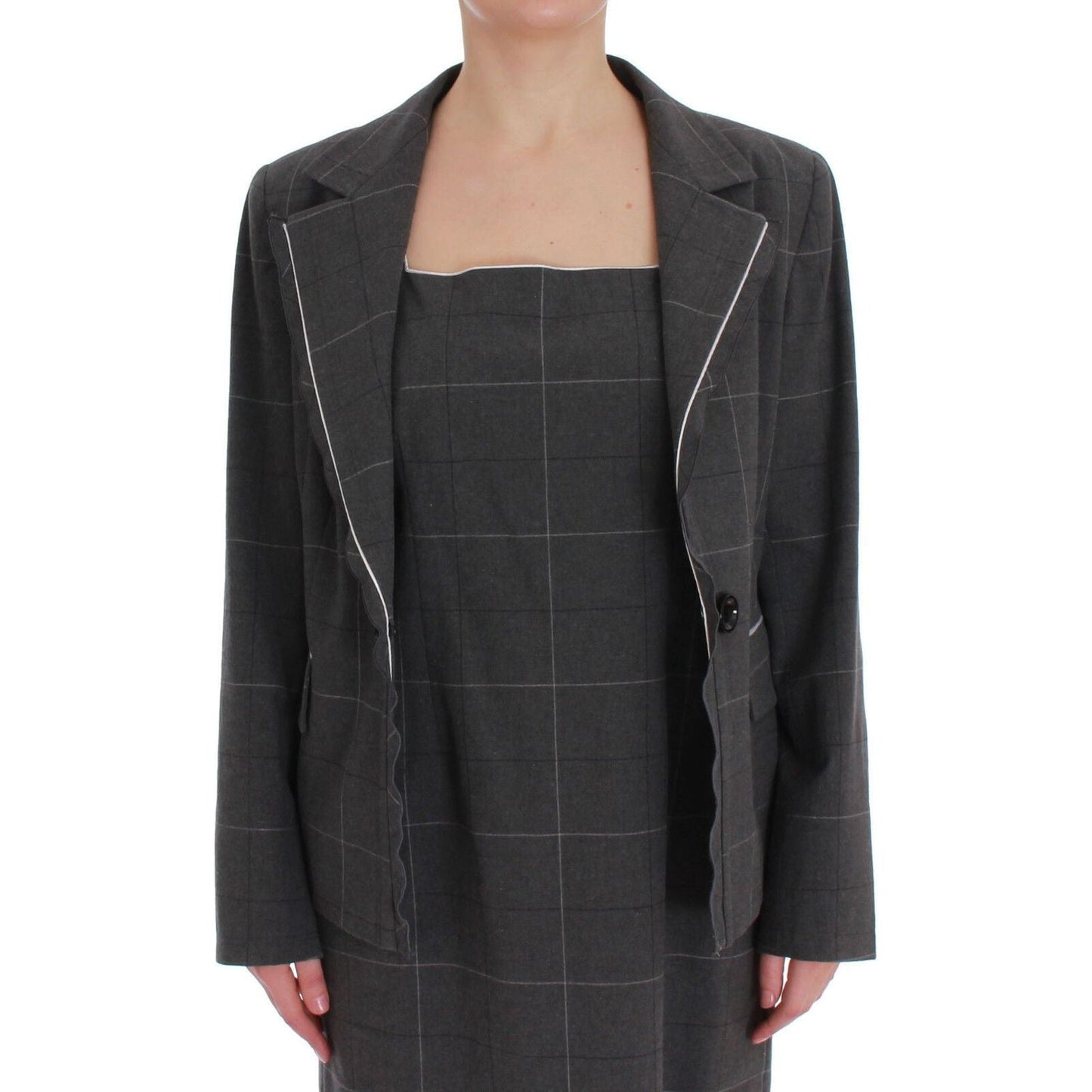 BENCIVENGA Elegant Checkered Cotton-Blend Suit Set Skirt Suit BENCIVENGA