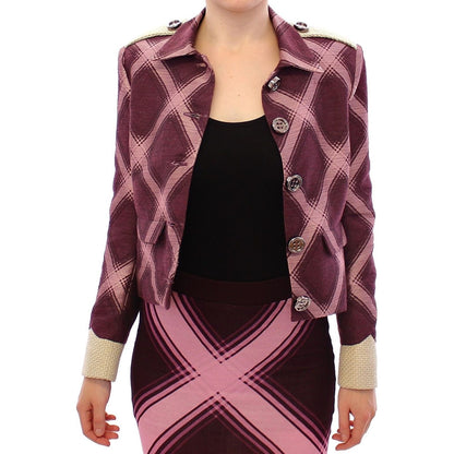 House of Holland Check Trench Coat Blazer Purple Jacket