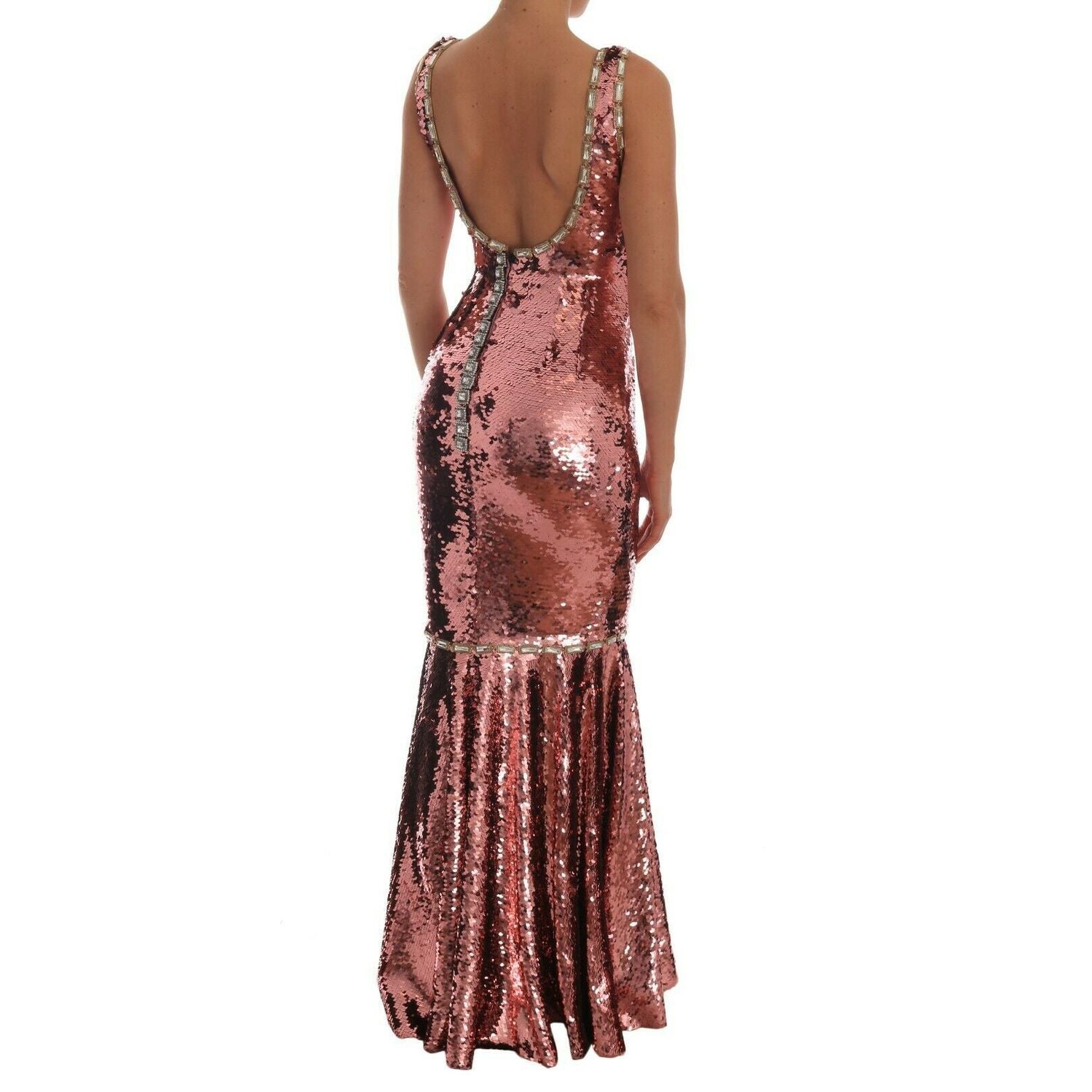 Dolce & Gabbana Pink Sequined Sheath Crystal Dress Gown