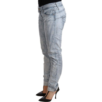 Acht Light Blue Washed Cotton Folded Hem Denim Trouser