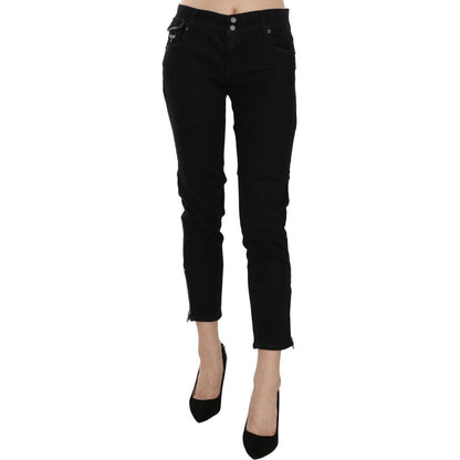 John Galliano Black Mid Waist Cropped Cut Hem Denim Casual Pants John Galliano