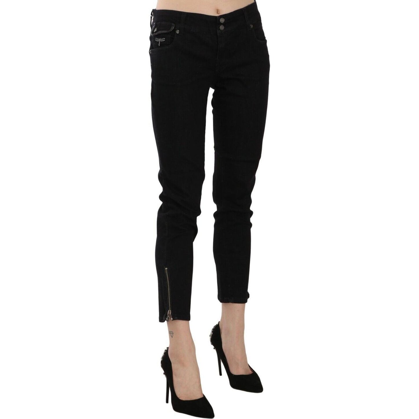 John Galliano Black Mid Waist Cropped Cut Hem Denim Casual Pants John Galliano