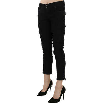 John Galliano Black Mid Waist Cropped Cut Hem Denim Casual Pants John Galliano