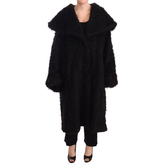 Dolce & Gabbana Black Mohair Fur Cape Trench Coat Jacket