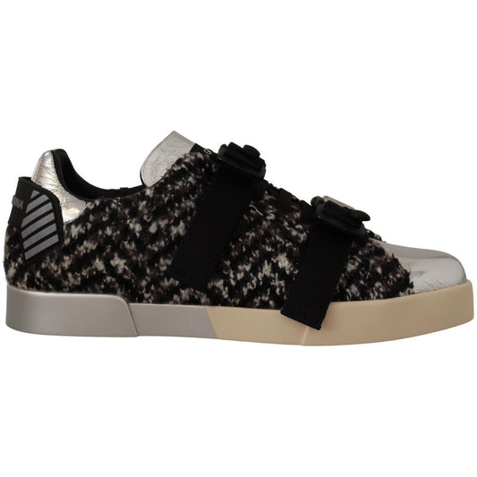 Dolce & Gabbana Silver Leather Brown Cotton Wool Sneakers Shoes Dolce & Gabbana