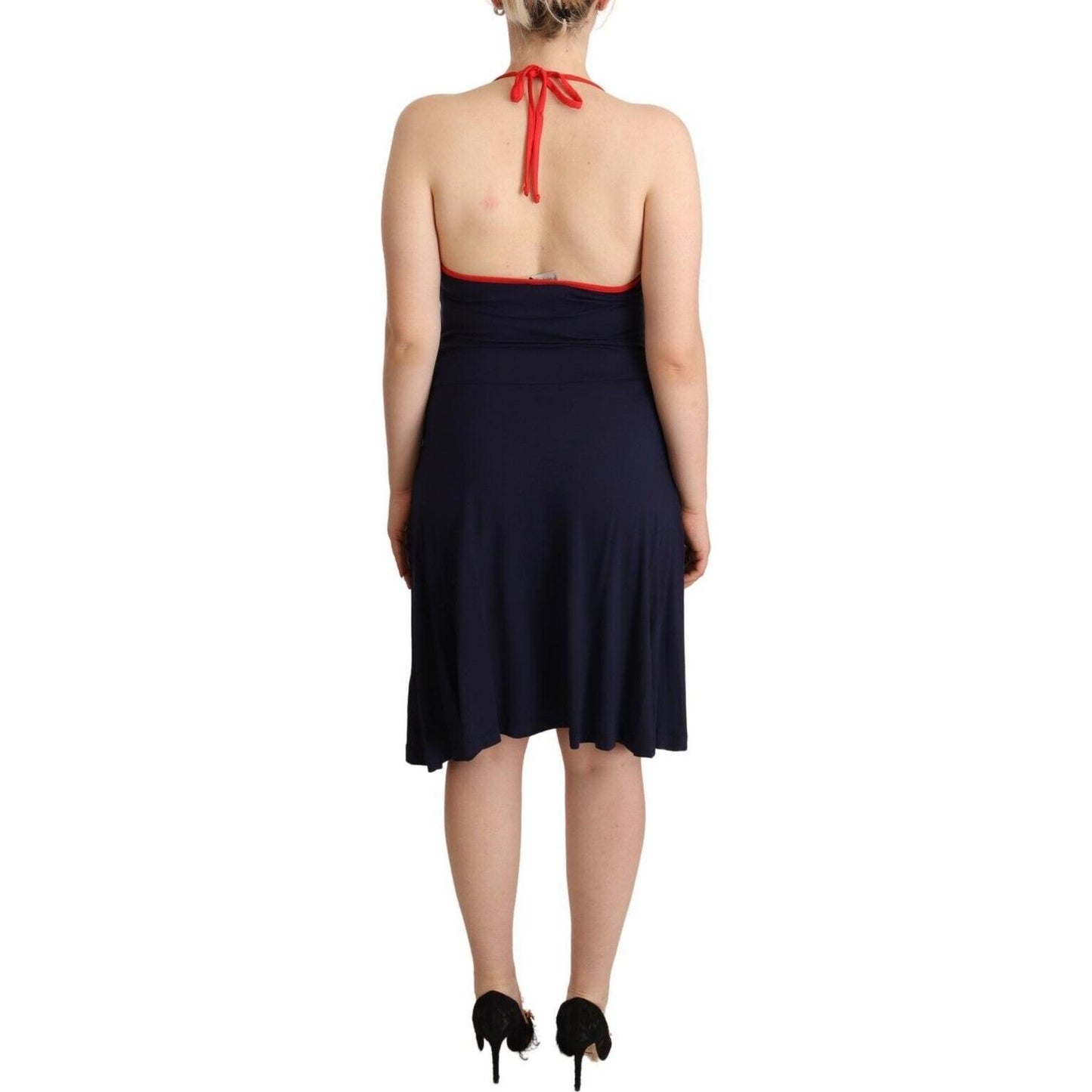 Roccobarocco Navy Blue Cotton Midi Halter Dress WOMAN DRESSES Roccobarocco