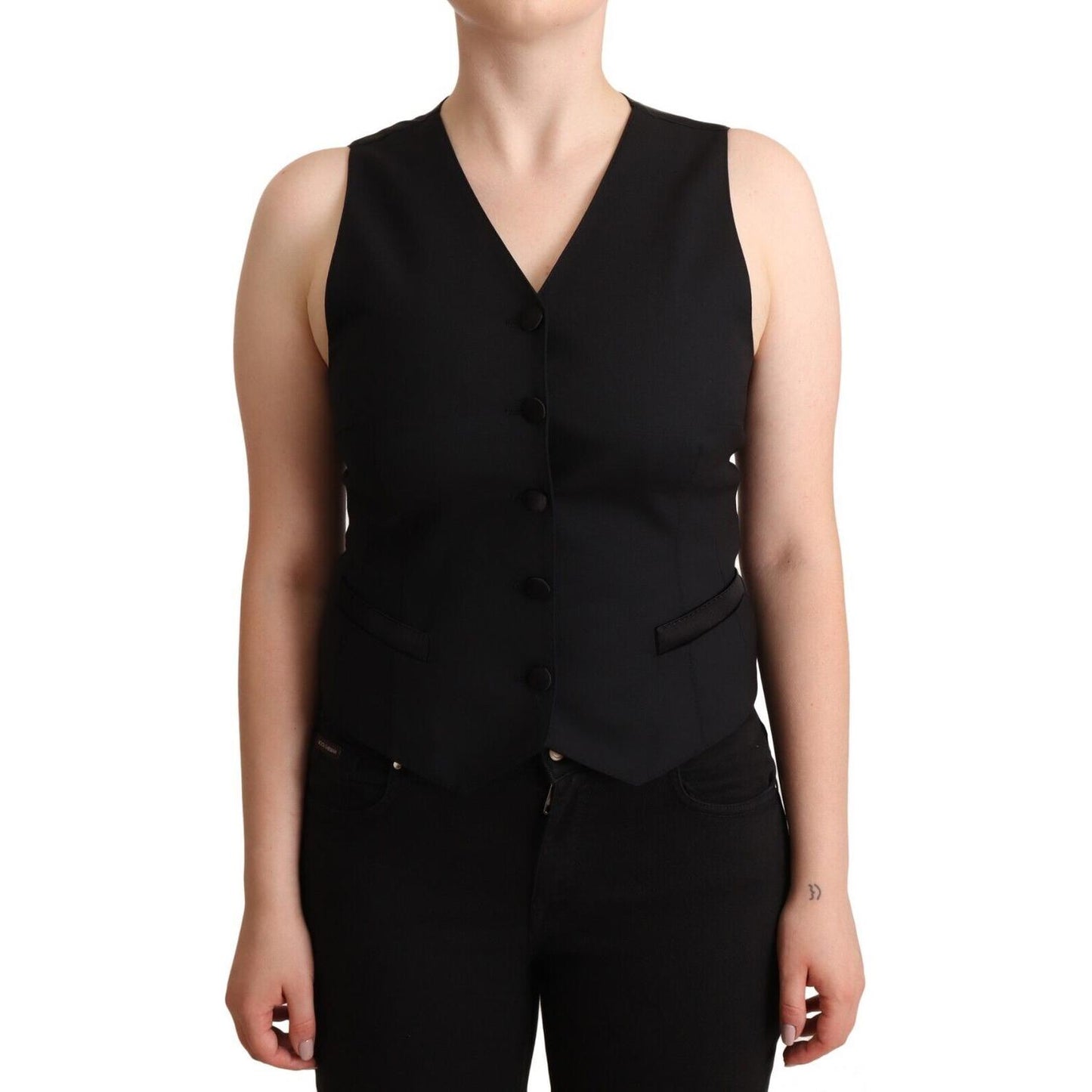 Dolce & Gabbana Black Button Down Sleeveless Viscose Vest Top WOMAN TOPS AND SHIRTS