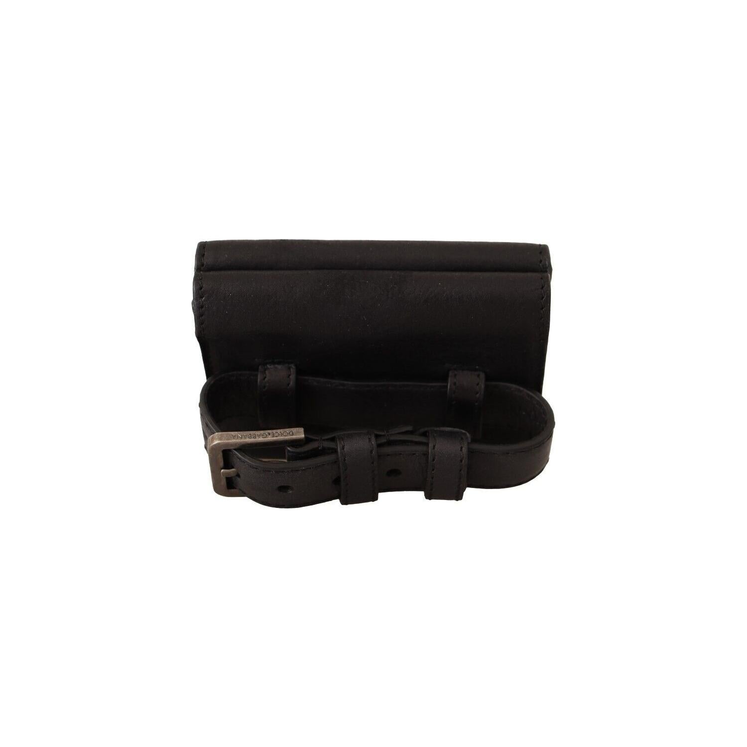 Dolce & Gabbana Black Leather Trifold Purse Belt Strap Multi Kit Wallet