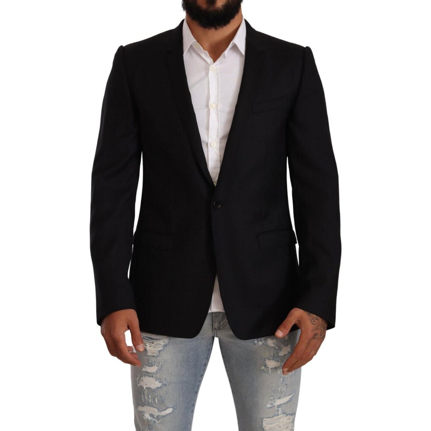 Dolce & Gabbana Black Wool Single Breasted Suit GOLD Jacket