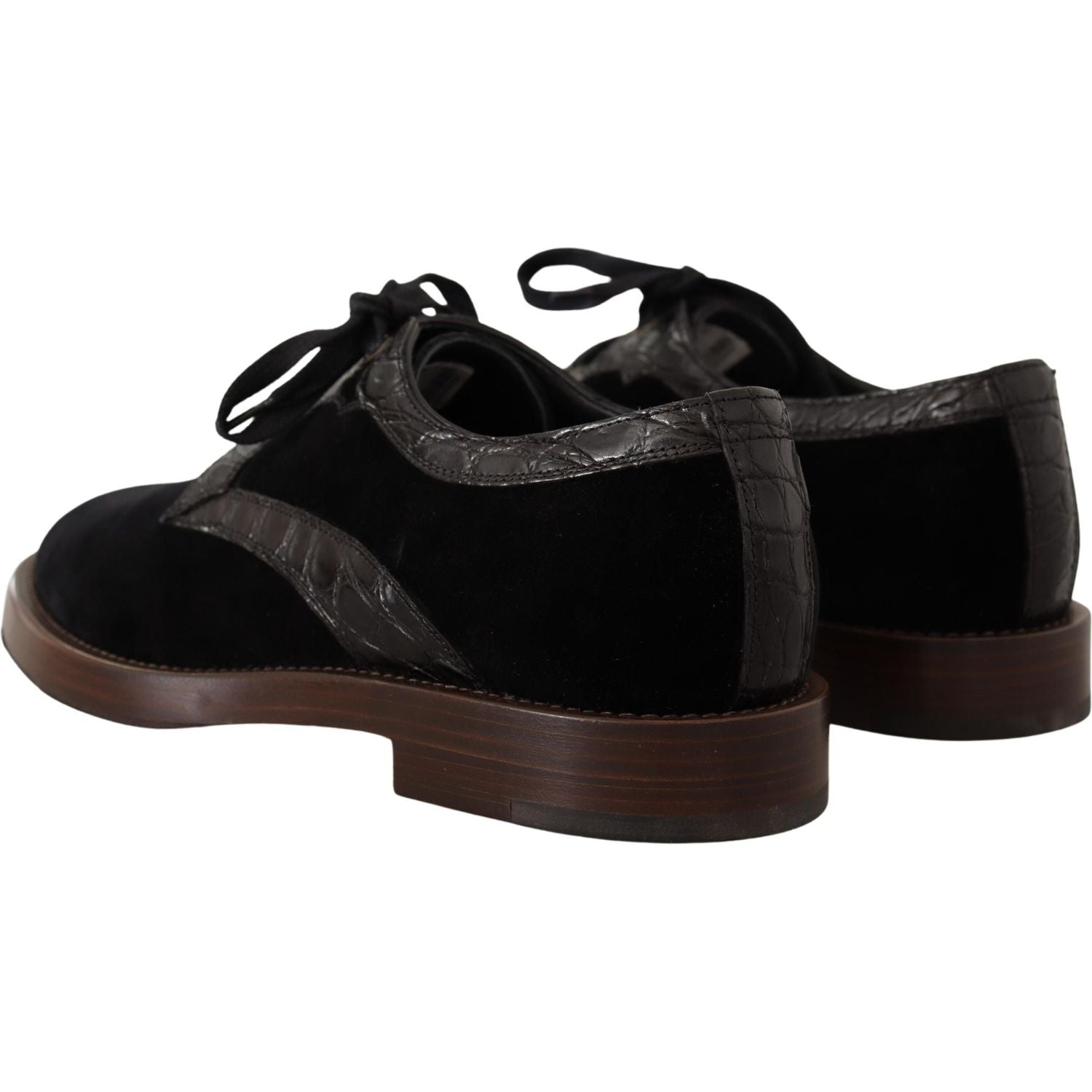 Dolce & Gabbana Black Velvet Exotic Leather Shoes