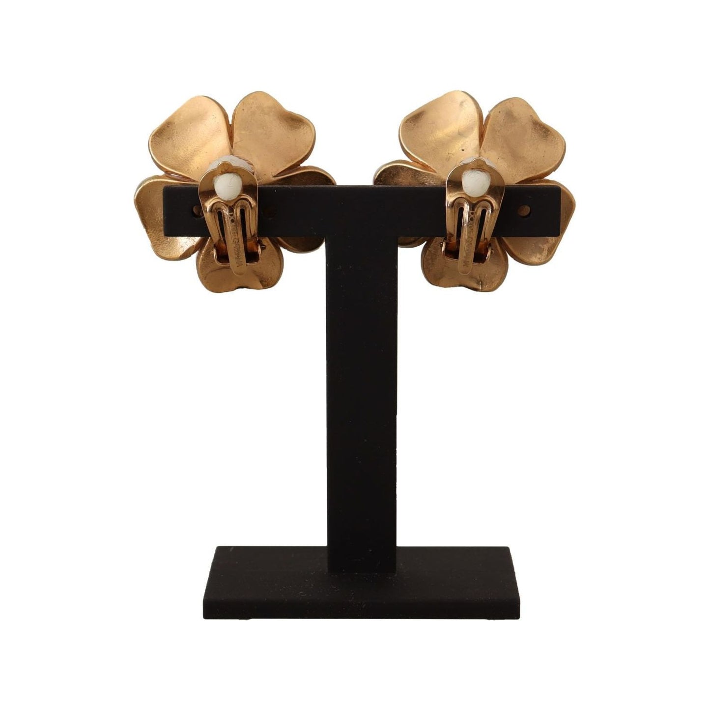 Dolce & Gabbana Gold Tone Maxi Faux Pearl Floral Clip-on Jewelry Earrings Earrings