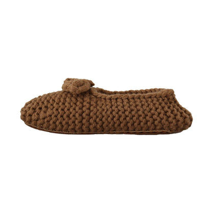 Dolce & Gabbana Brown Slip On Ballerina Flats Wool Knit Shoes