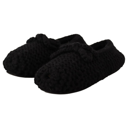 Dolce & Gabbana Black Slip On Ballerina Flats Wool Knit Shoes
