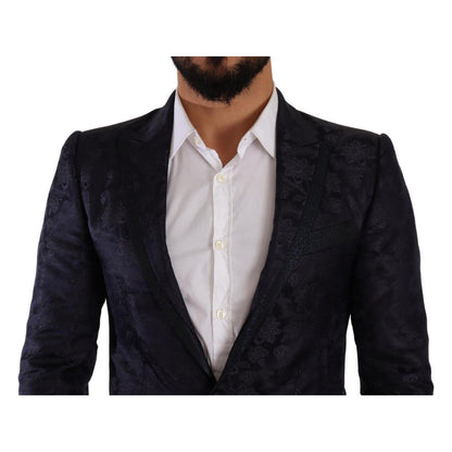 Dolce & Gabbana Blue Floral Jacquard Silk Coat MARTINI Blazer Dolce & Gabbana