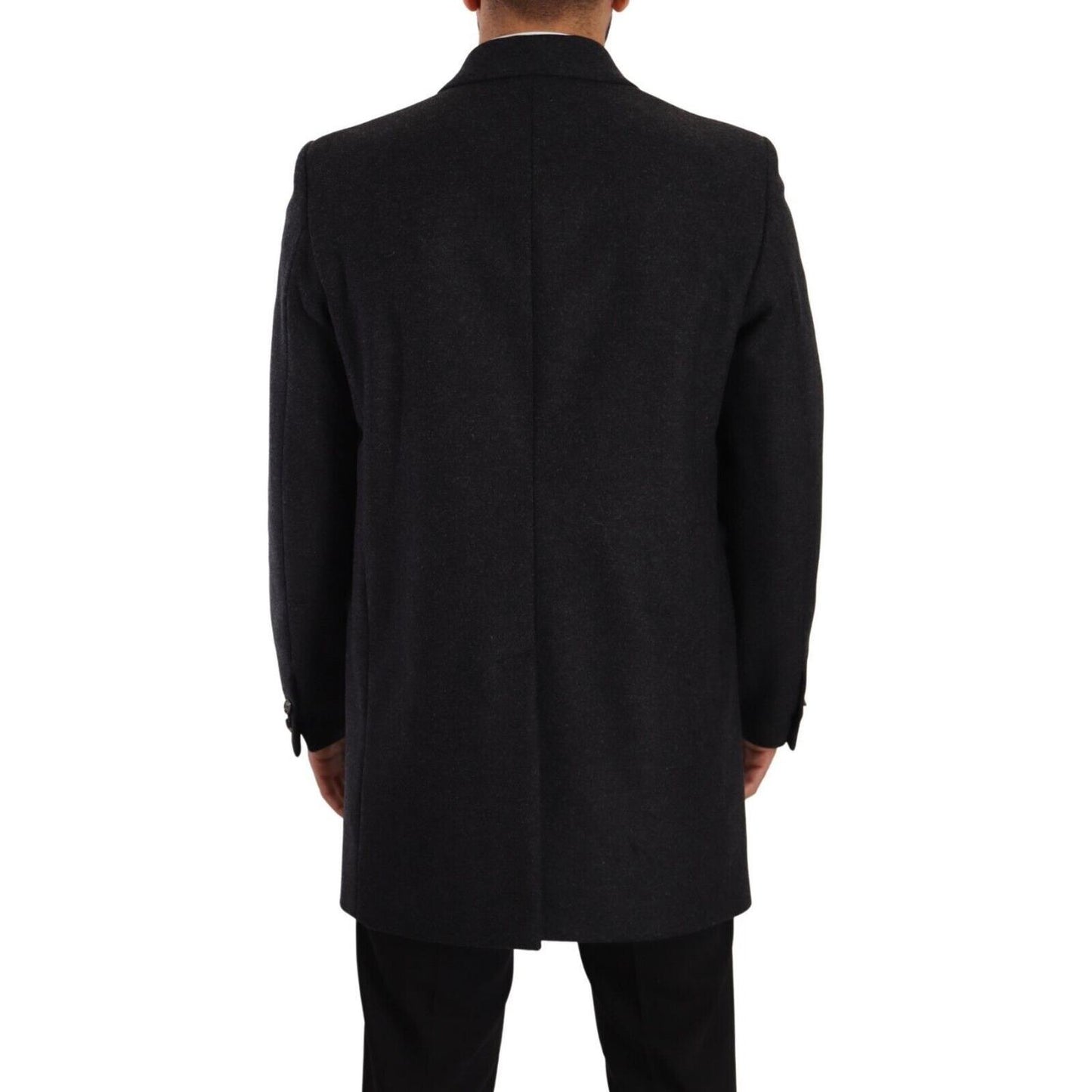 Dolce & Gabbana Dark Gray Wool Over Trench Coat Men Jacket