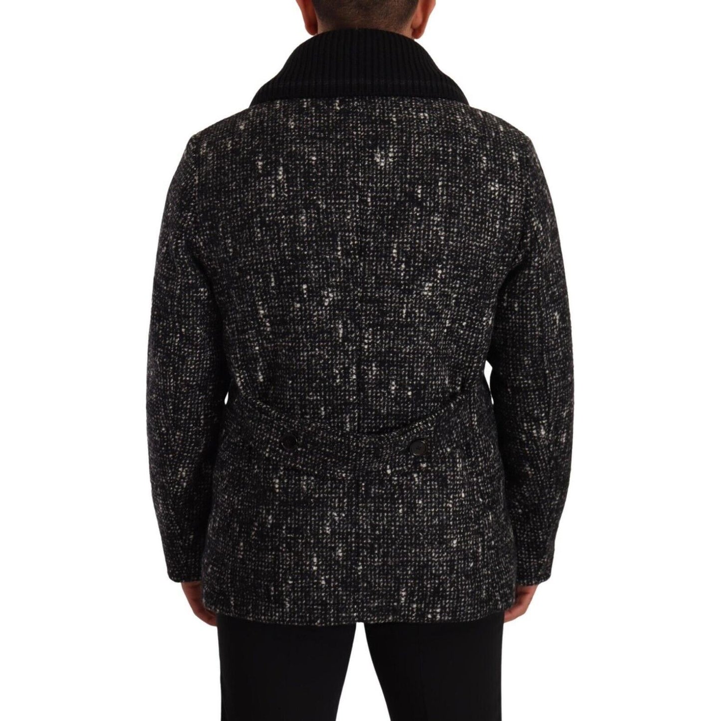 Dolce & Gabbana Black Wool Double Breasted Coat Men Jacket Dolce & Gabbana