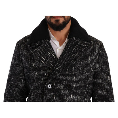 Dolce & Gabbana Black Wool Double Breasted Coat Men Jacket Dolce & Gabbana
