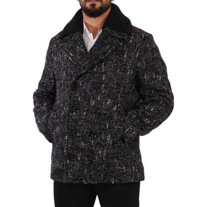 Dolce & Gabbana Black Wool Double Breasted Coat Men Jacket Dolce & Gabbana