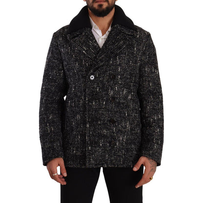 Dolce & Gabbana Black Wool Double Breasted Coat Men Jacket Dolce & Gabbana