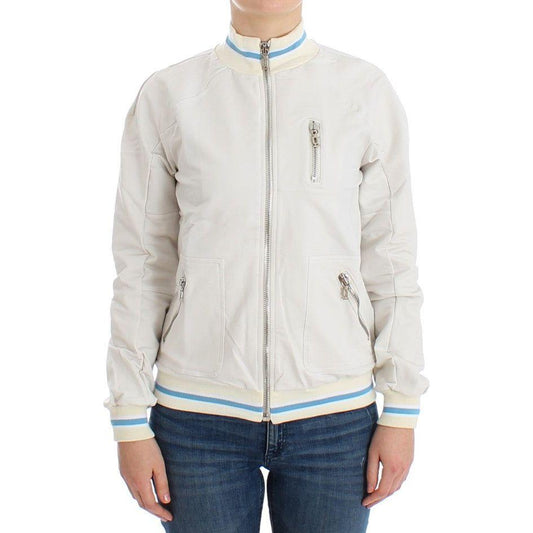 John Galliano White Mock Zip Cardigan Sweatshirt Sweater John Galliano