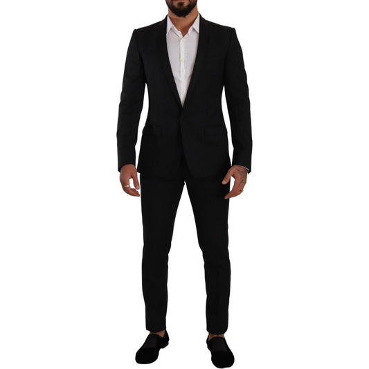 Dolce & Gabbana Elegant Black Patterned Wool-Silk Suit