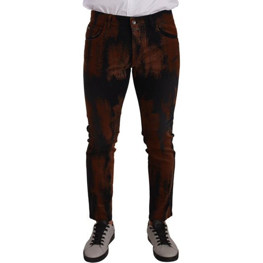 Dolce & Gabbana Black Brown Tie Dye Cotton Skinny Denim Jeans