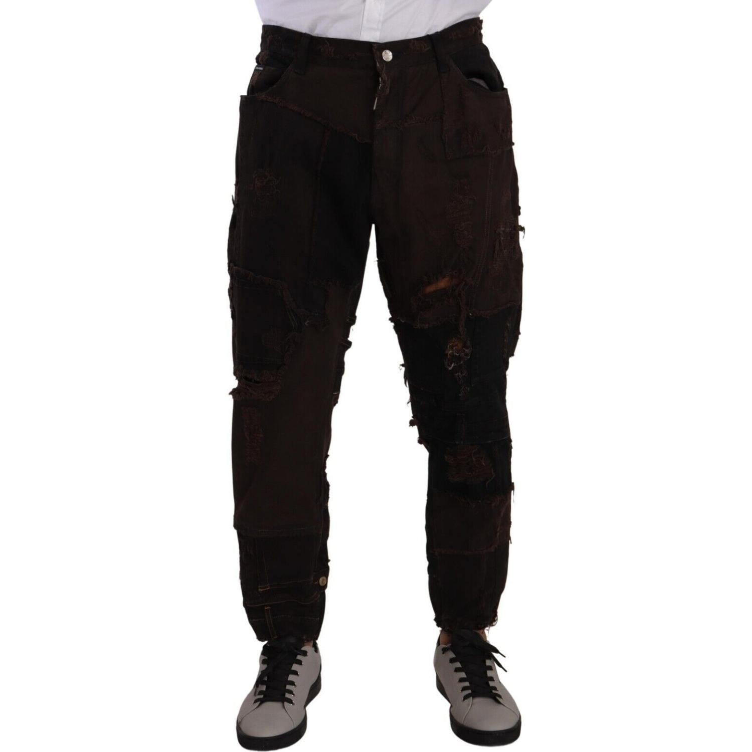 Dolce & Gabbana Brown Cotton Distressed Regular Denim Jeans