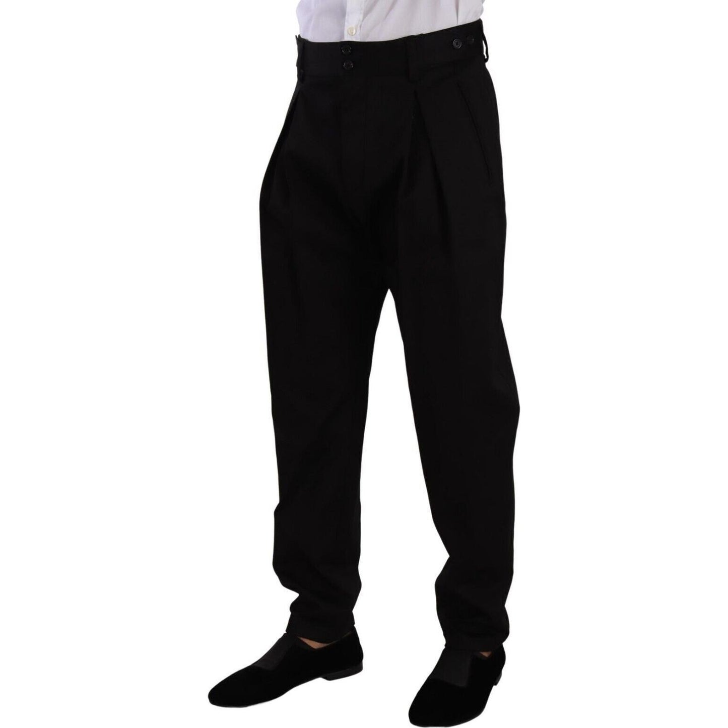 Dolce & Gabbana Black Cotton High Waist Men Trouser Dress Pants Dolce & Gabbana