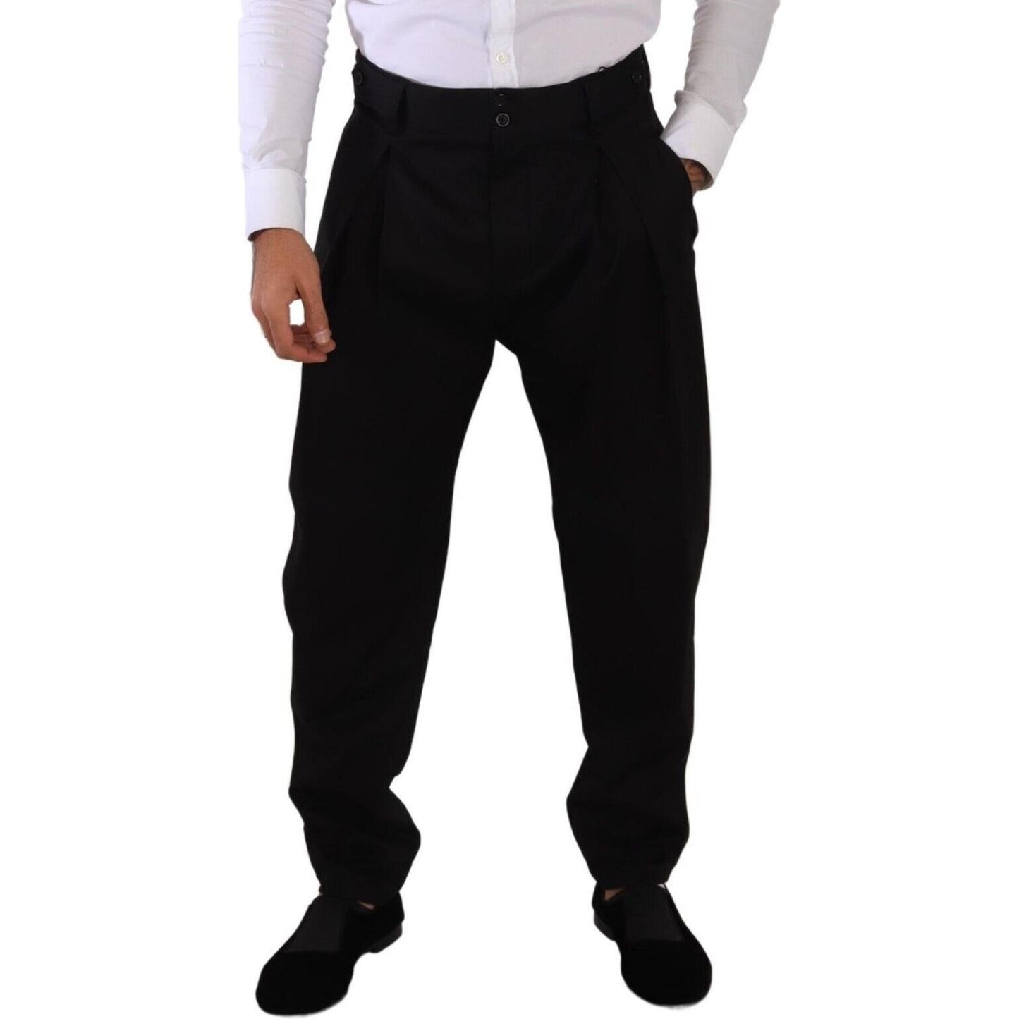 Dolce & Gabbana Black Cotton High Waist Men Trouser Dress Pants Dolce & Gabbana