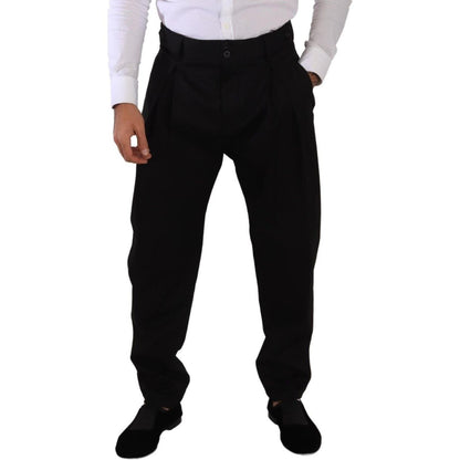 Dolce & Gabbana Black Cotton High Waist Men Trouser Dress Pants Dolce & Gabbana