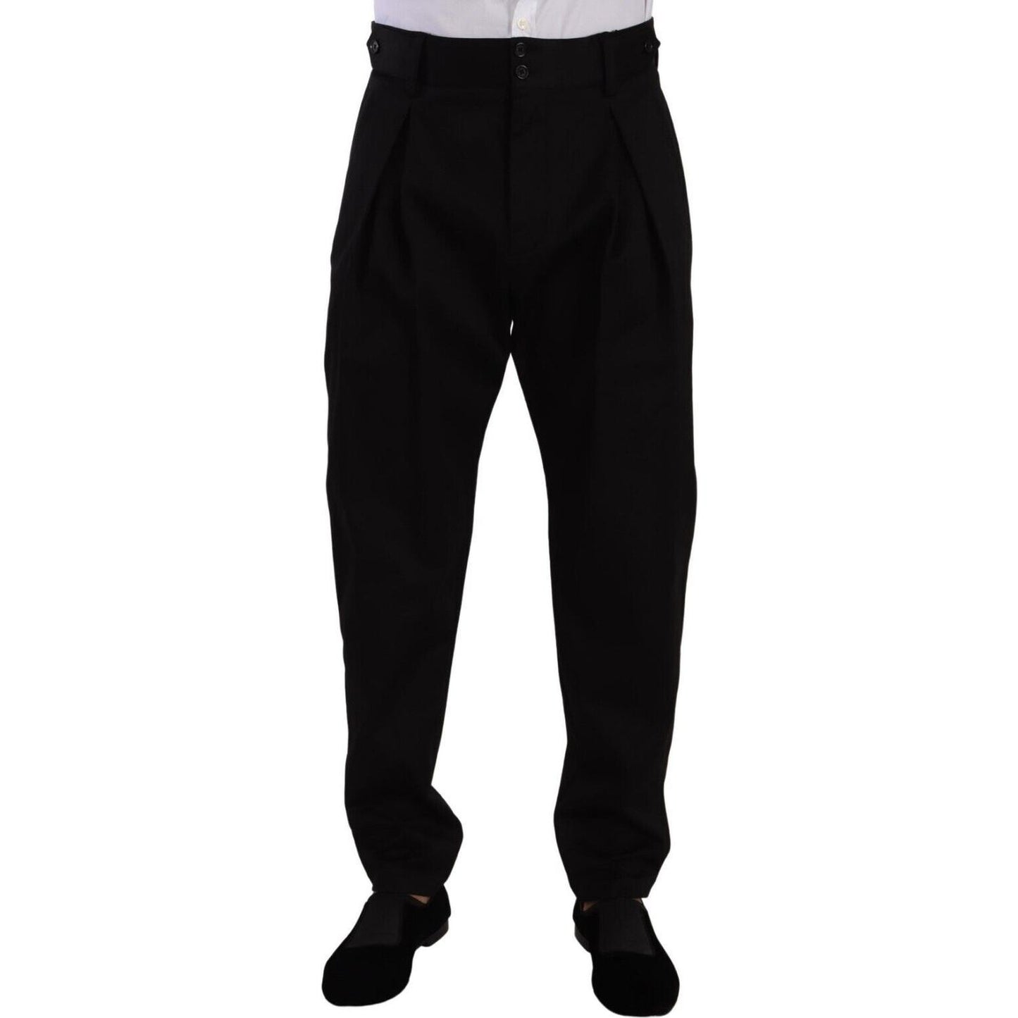 Dolce & Gabbana Black Cotton High Waist Men Trouser Dress Pants Dolce & Gabbana