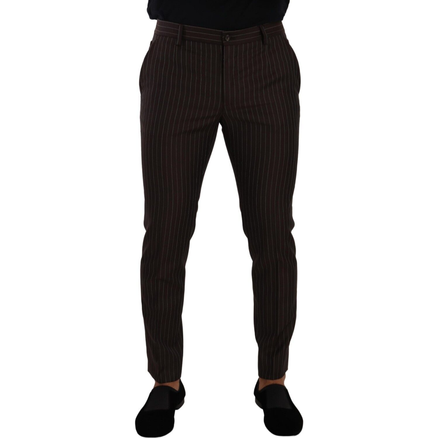 Dolce & Gabbana Brown Striped Wool Formal Trouser Dress Pants Dolce & Gabbana