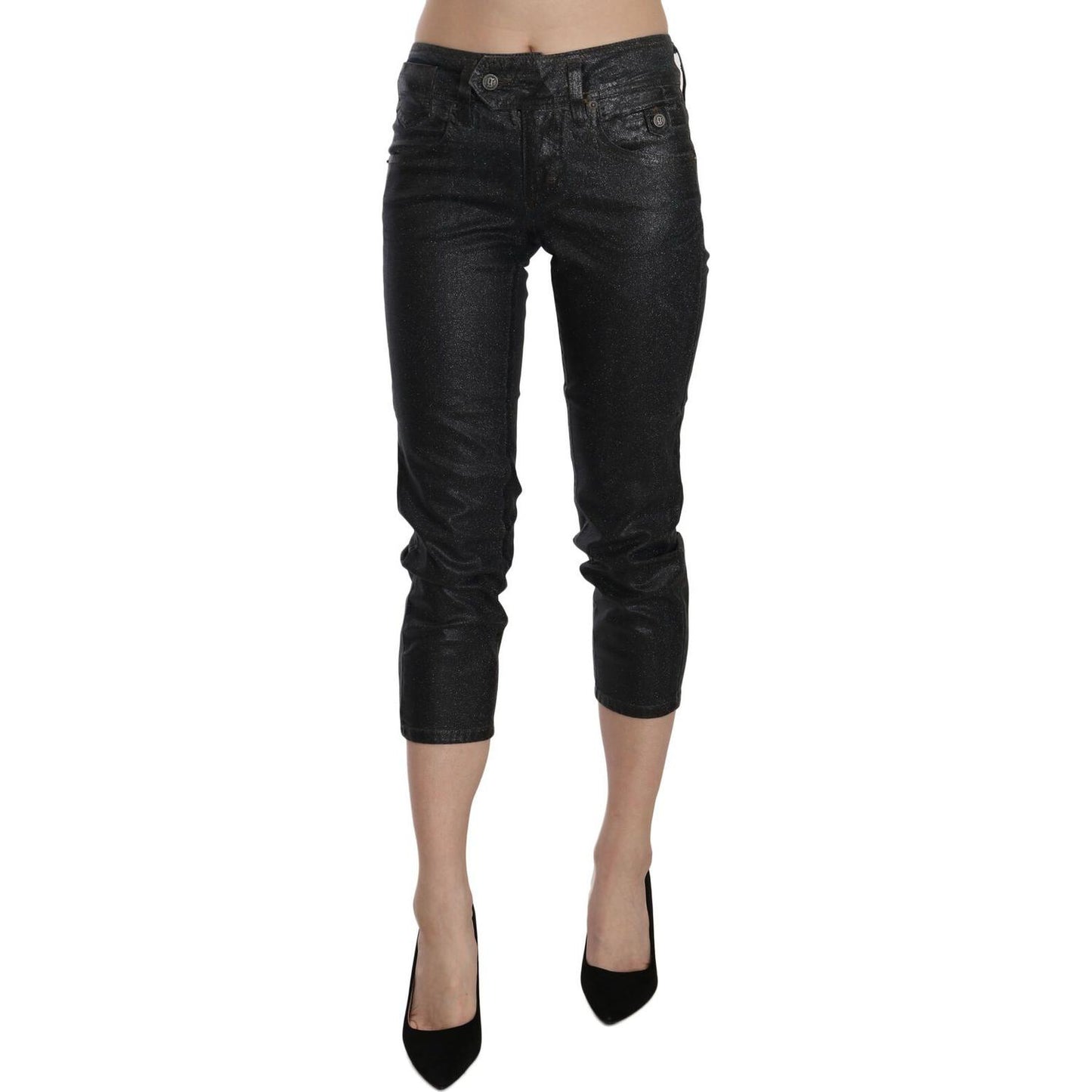 John Galliano Black Washed Mid Waist Slim Leg Cropped Denim Pants John Galliano