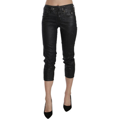 John Galliano Black Washed Mid Waist Slim Leg Cropped Denim Pants John Galliano