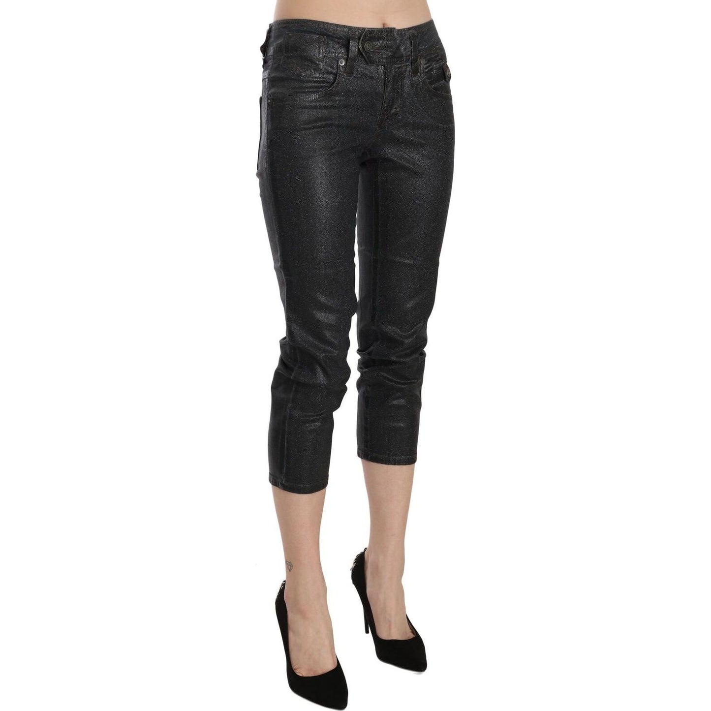 John Galliano Black Washed Mid Waist Slim Leg Cropped Denim Pants John Galliano