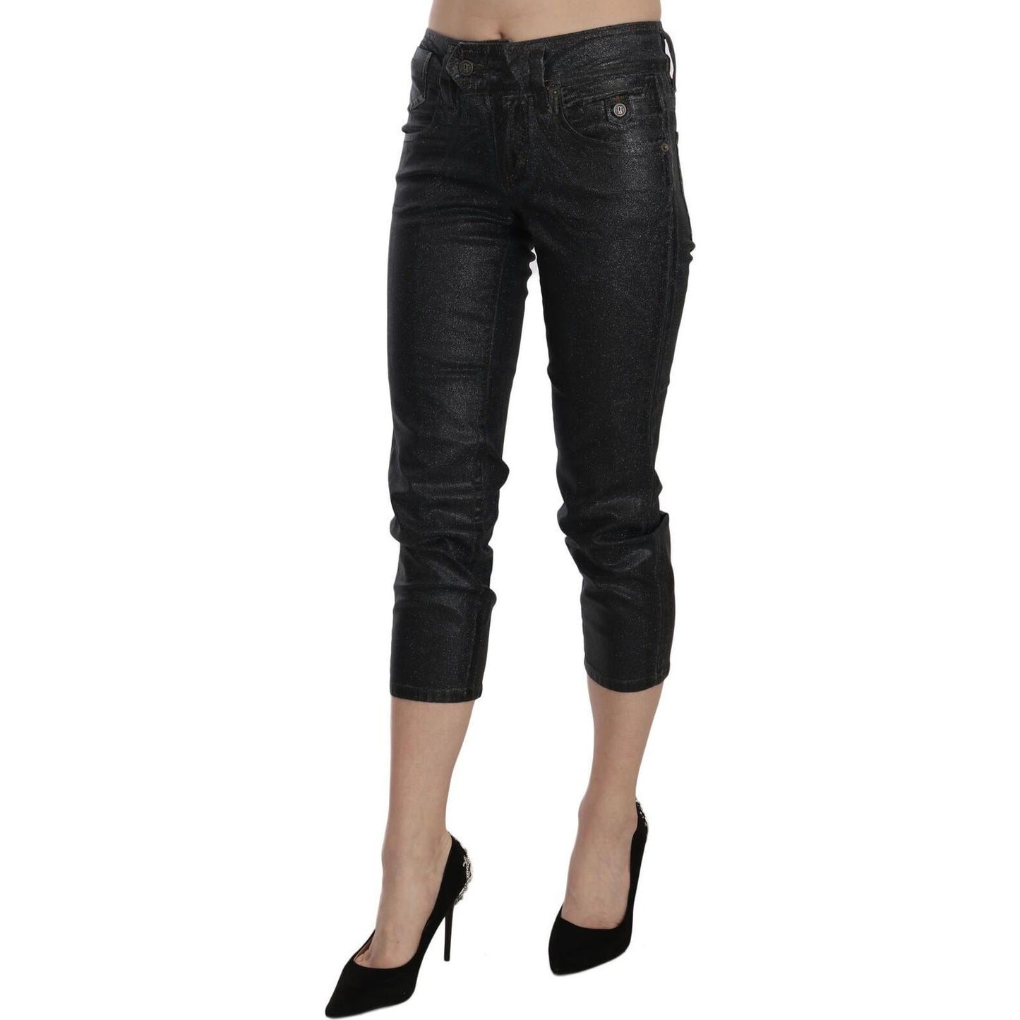 John Galliano Black Washed Mid Waist Slim Leg Cropped Denim Pants John Galliano