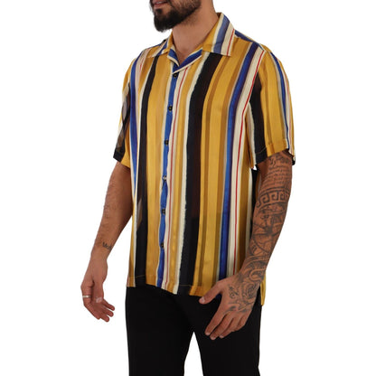 Dolce & Gabbana Yellow Striped Short Sleeve Silk Shirt Dolce & Gabbana