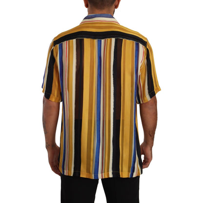 Dolce & Gabbana Yellow Striped Short Sleeve Silk Shirt Dolce & Gabbana