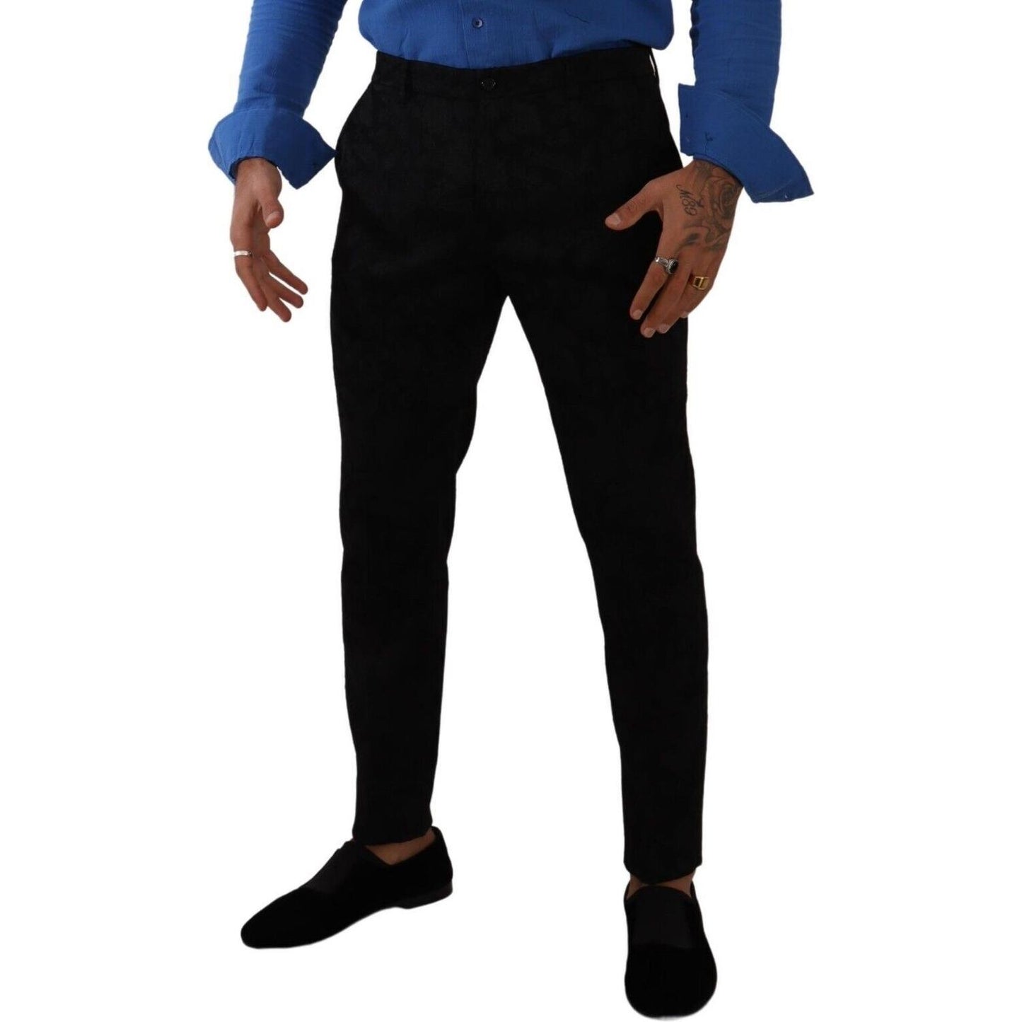 Dolce & Gabbana Black Brocade Skinny Formal Trouser Dress Pants Dolce & Gabbana