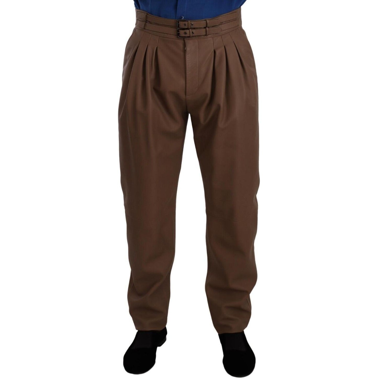 Dolce & Gabbana Brown Leather Tapered High Waist Pants Dolce & Gabbana