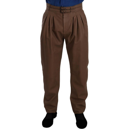 Dolce & Gabbana Brown Leather Tapered High Waist Pants Dolce & Gabbana