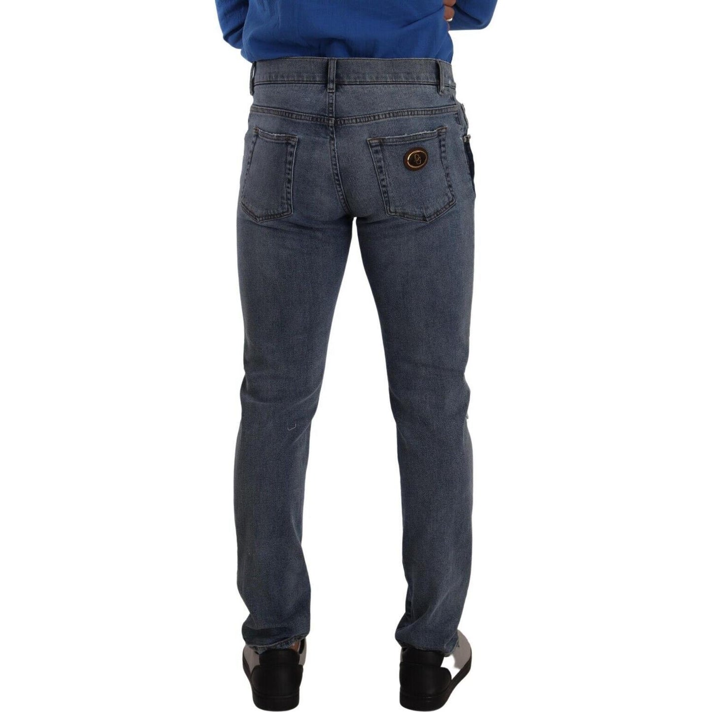 Dolce & Gabbana Blue Two Tone Tattered Cotton Slim Denim Jeans Dolce & Gabbana