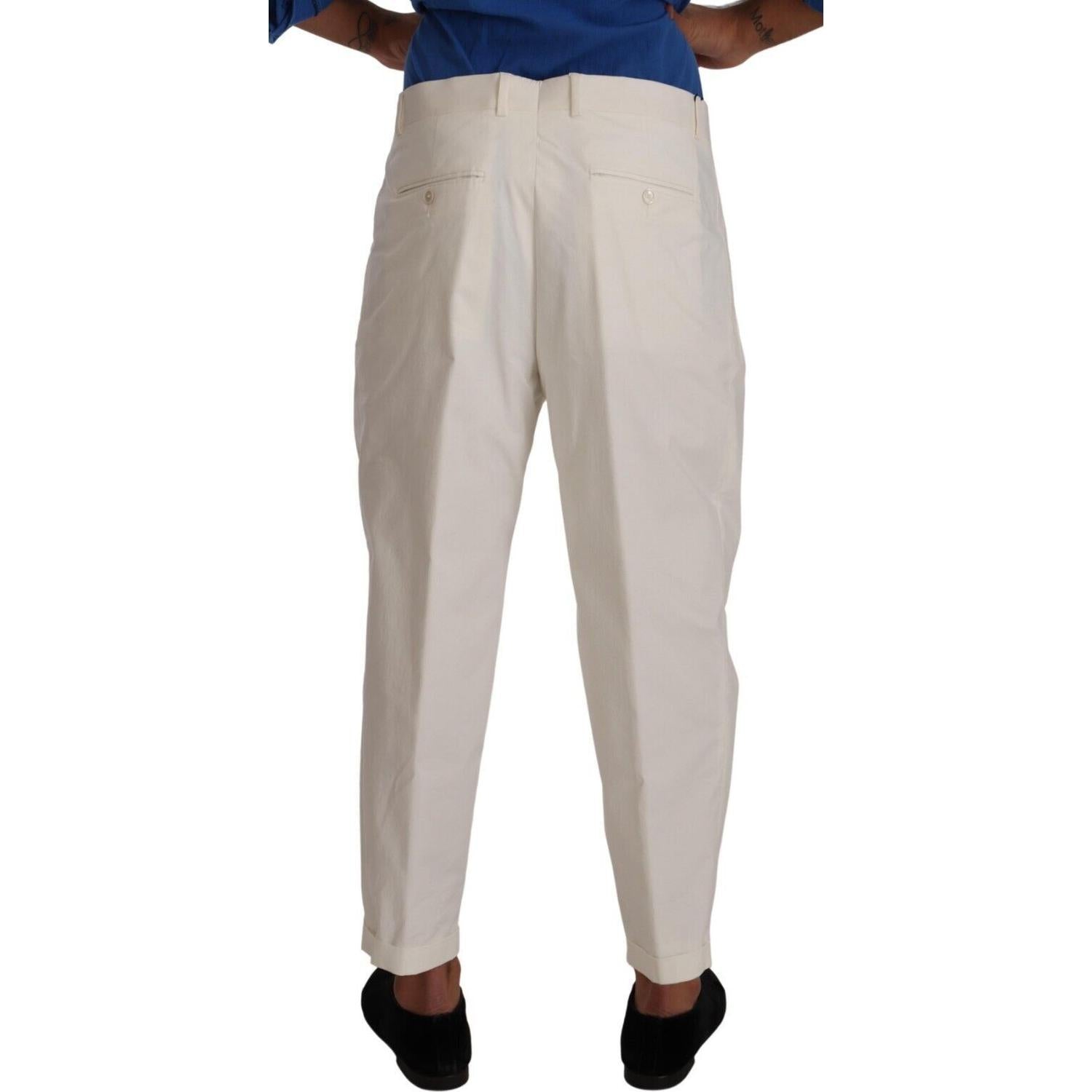 Dolce & Gabbana White Cotton Tapered Men Trouser Dress Pants