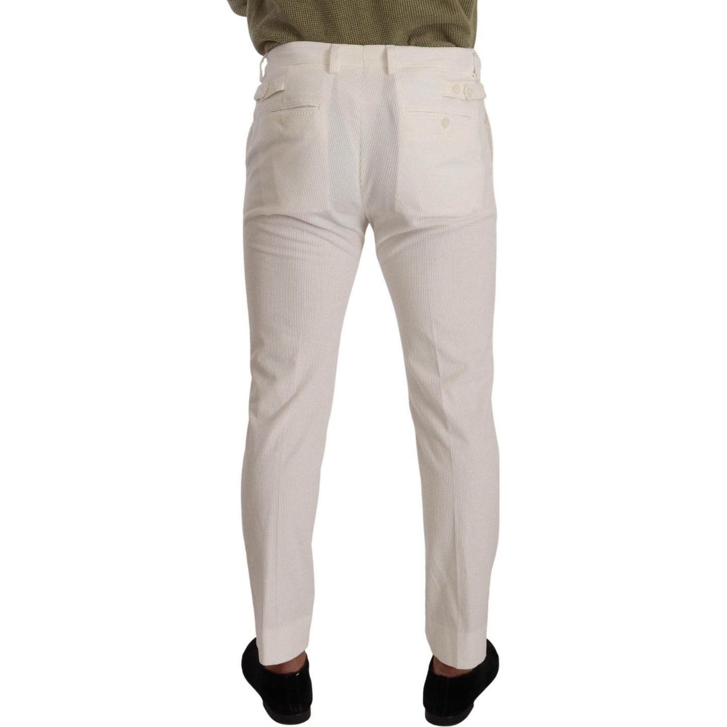 Dolce & Gabbana White Cotton Skinny Corduroy Trouser Pants