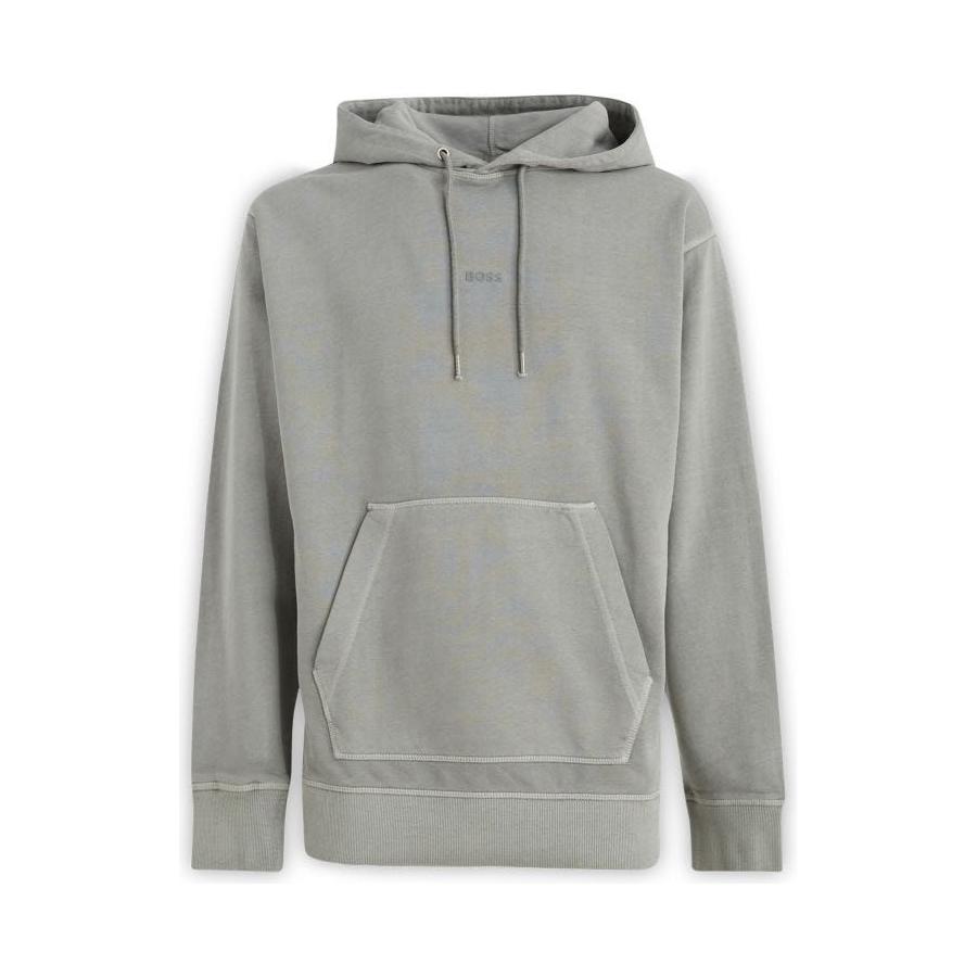 Hugo Boss Grey Cotton Logo Details Hooded Sweatshirt